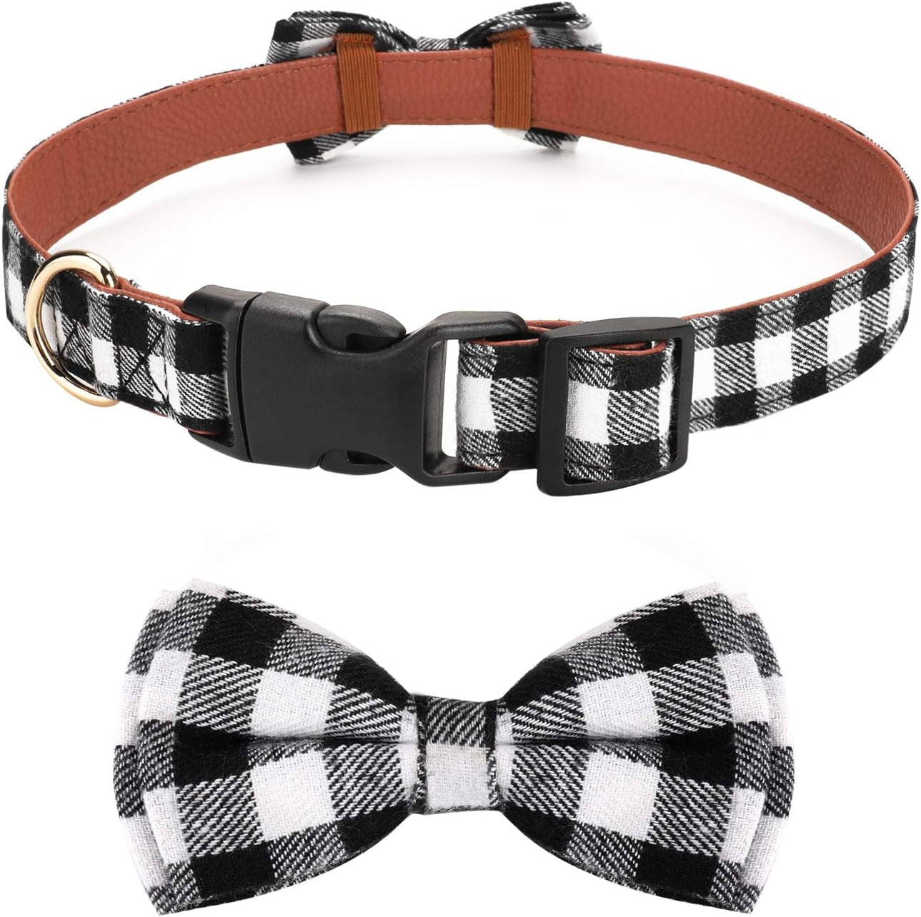 Dog Bow Tie,  Dog Cat Collar with Bow Tie Buckle Light Plaid Dog Collar for Dogs Cats Pets Soft Comfortable,Adjustable (S, Black)