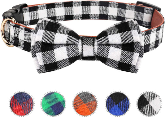 Dog Bow Tie,  Dog Cat Collar with Bow Tie Buckle Light Plaid Dog Collar for Dogs Cats Pets Soft Comfortable,Adjustable (S, Black)