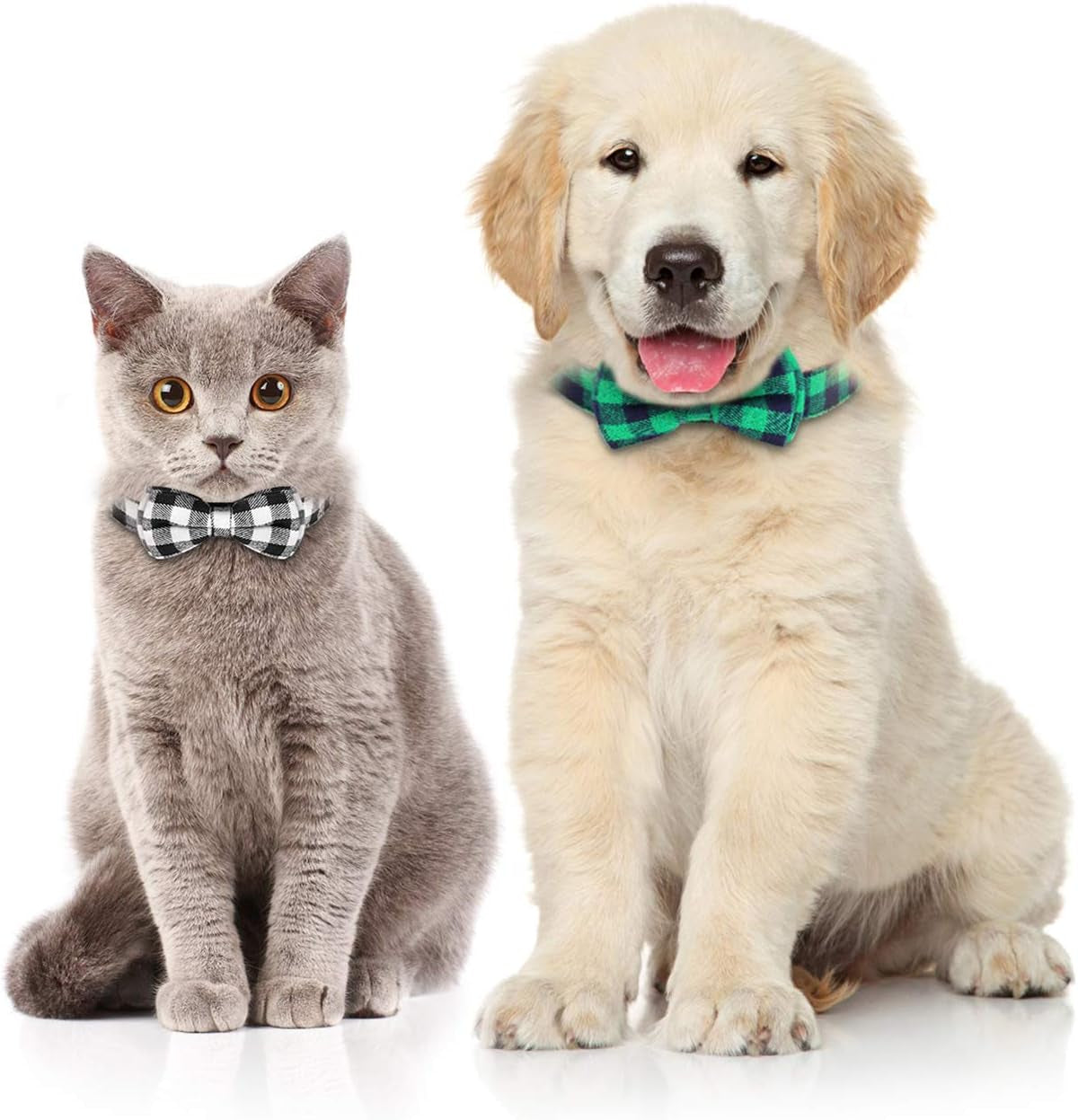 Dog Bow Tie,  Dog Cat Collar with Bow Tie Buckle Light Plaid Dog Collar for Dogs Cats Pets Soft Comfortable,Adjustable (S, Black)