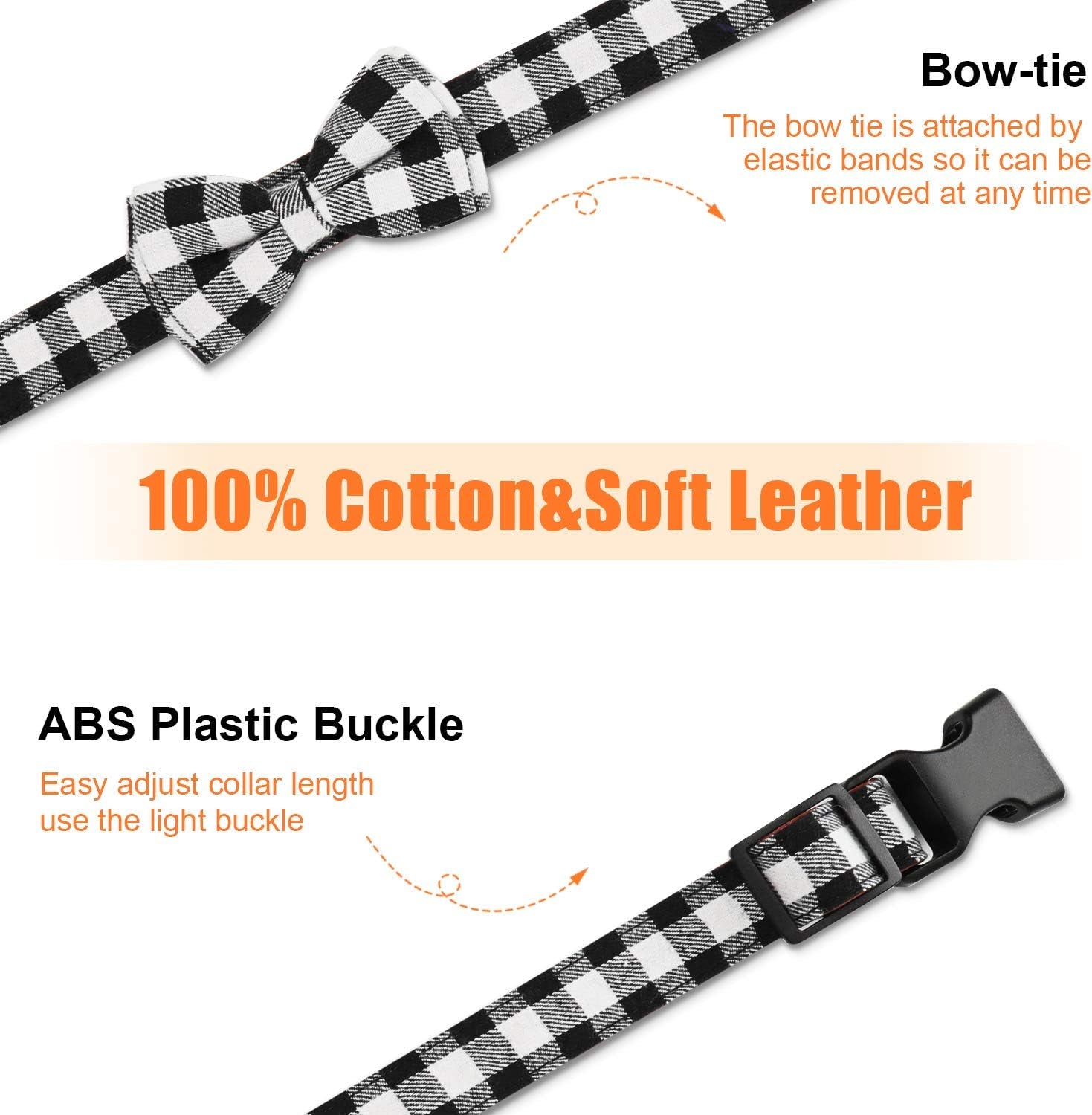 Dog Bow Tie,  Dog Cat Collar with Bow Tie Buckle Light Plaid Dog Collar for Dogs Cats Pets Soft Comfortable,Adjustable (S, Black)