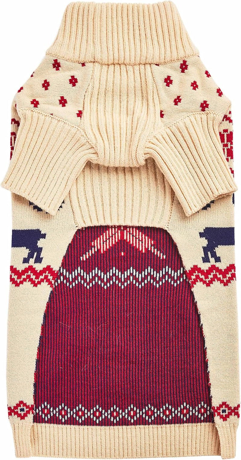 Christmas Reindeer and Snowflake Dog Sweater in Light Beige, Back Length 16", Pack of 1 Clothes for Dogs